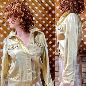 GUESS Unique GOLD Coated JEAN JACKET Size M As-Is New With Defects